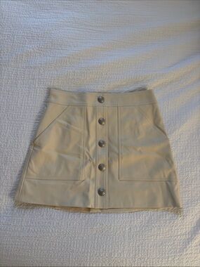 Truth Cream Button-Front Mini Skirt with Patch Pockets